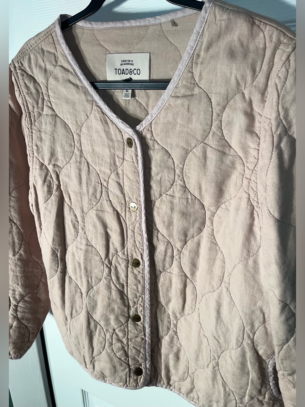 Women’s Toad&Co Sunhemp Quilted Jacket- Oatmeal Size XL Hemp Button - Picture 2 of 6